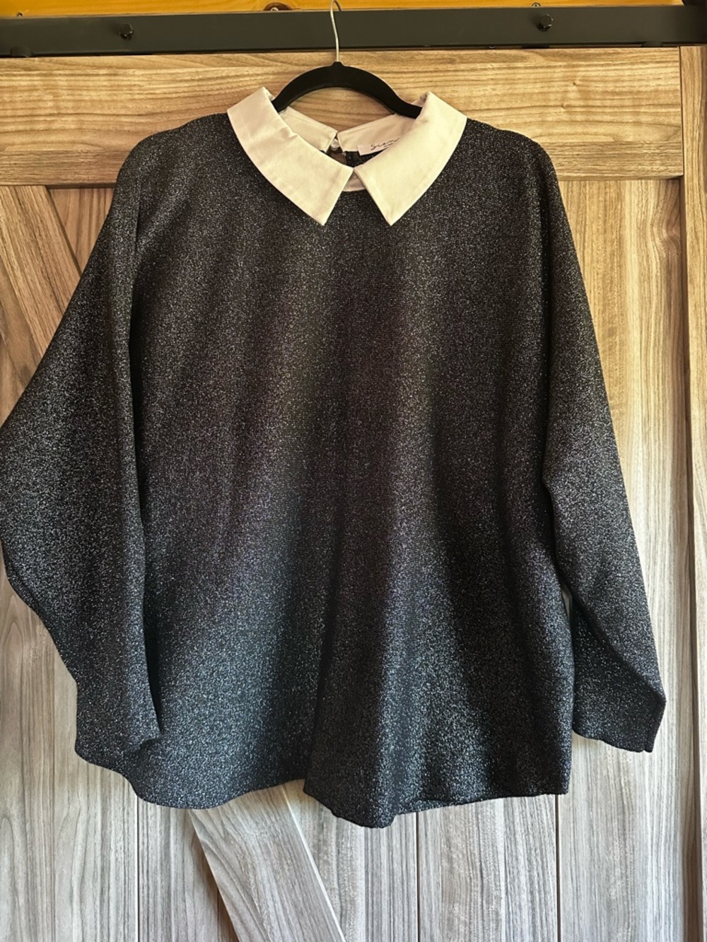 Buy 2 Get 1 Free! Sioni Black Sparkle Top with White Collar